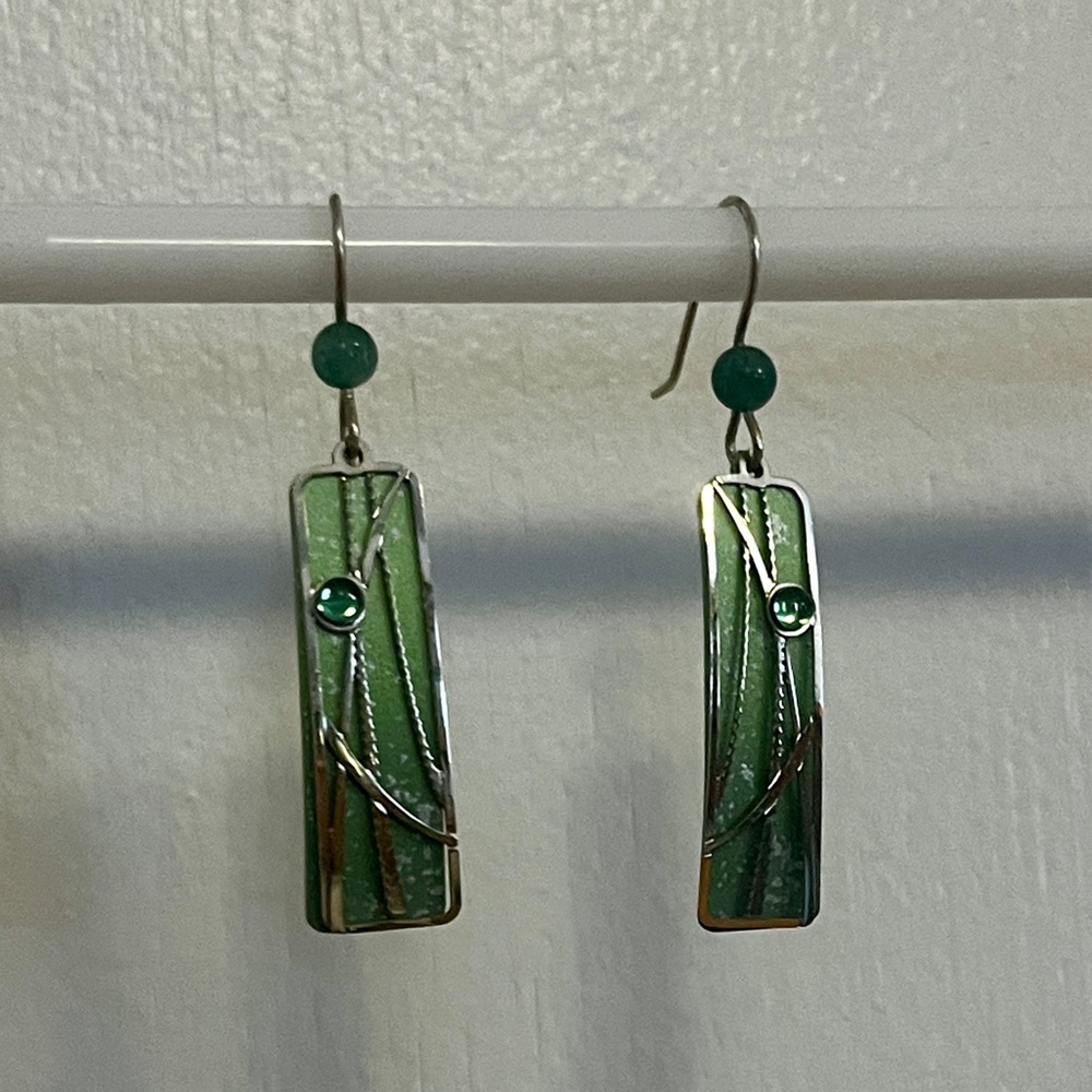Elegant Green and Silver Earrings